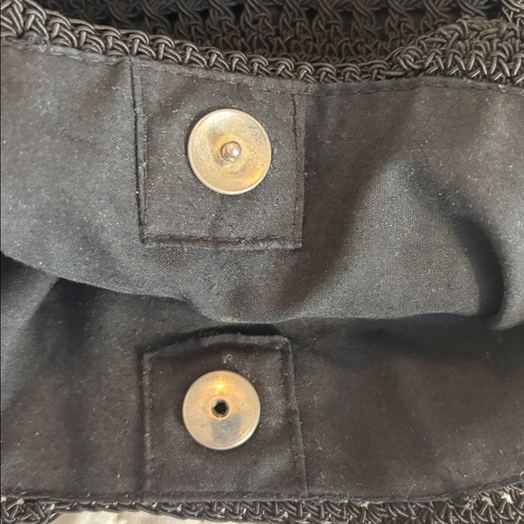 Black Slouch Crochet Knit Shoulder Bag with Snap Closure and inside Open Pocket - Picture 11 of 12